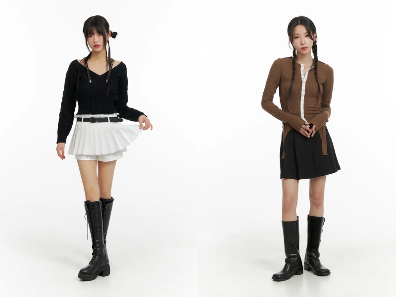 Áo len kết hợp với chân váy ngắn
