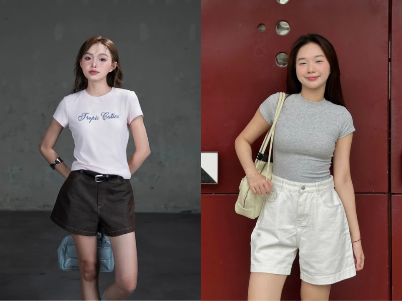 Áo thun phối cùng quần short cho học sinh nữ đi học cấp 2