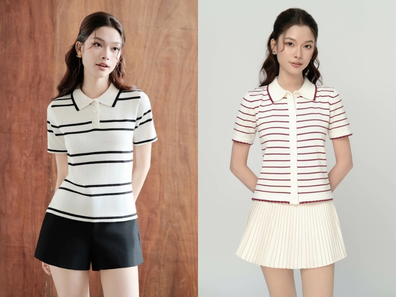 phối đồ với áo polo nữ cùng quần short hoặc chân váy ngắn