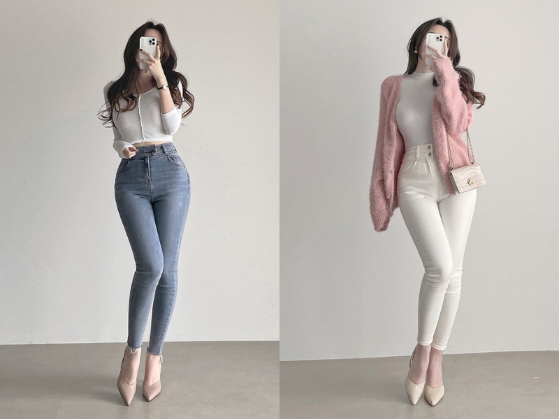 phối giày cao gót và quần jeans