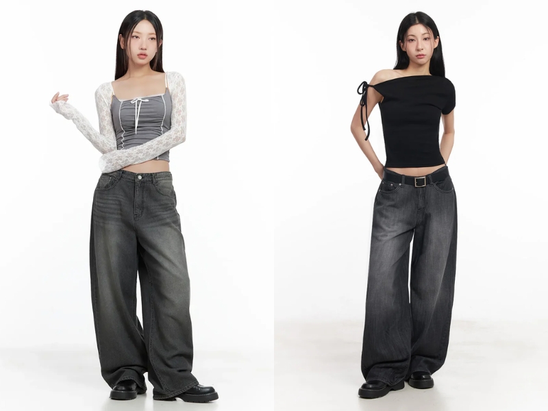 phối đồ với quần ống rộng nữ