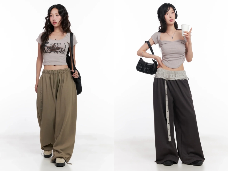 phối áo croptop và quần ống rộng