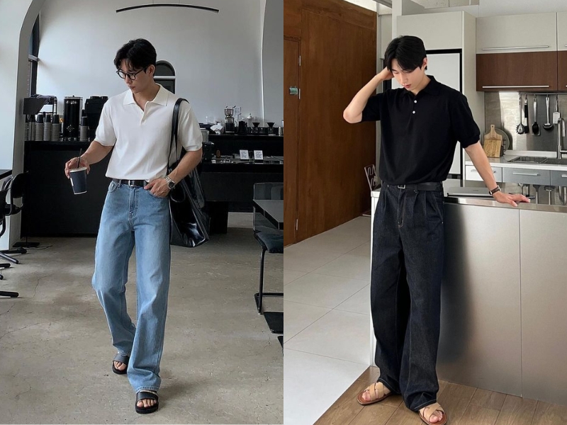 Áo polo và quần ống rộng nam 