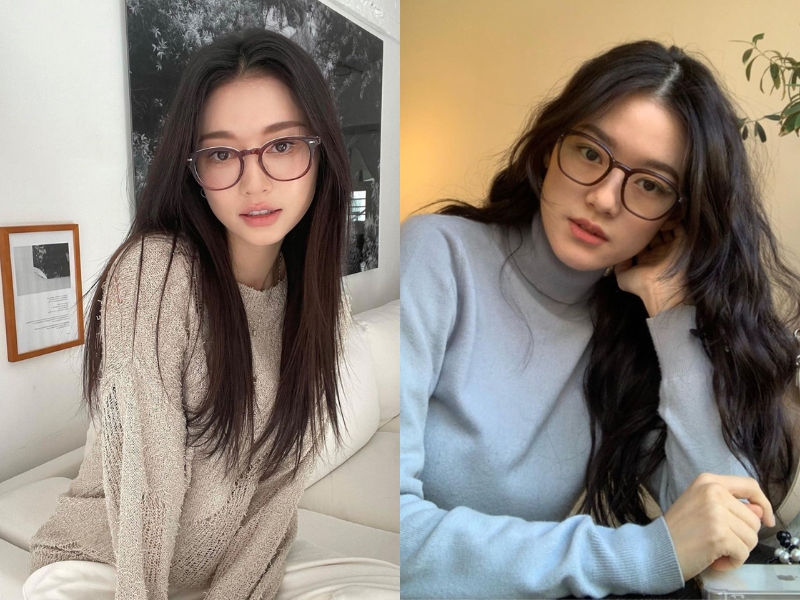 nữ đeo kính gọng vuông tròn