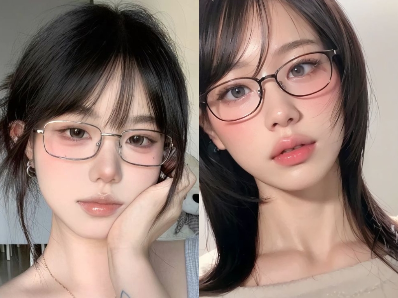 Nữ mặt trái xoan deo gọng kính hình chữ nhật