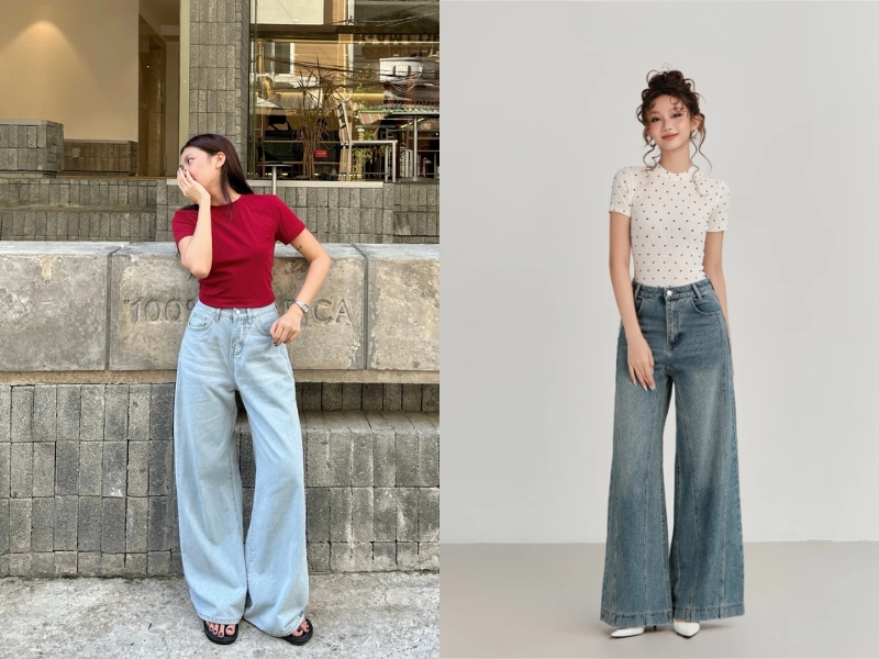 Phối đồ với áo thun cùng quần jean cho người gầy