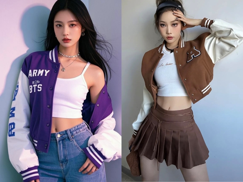 Phối đồ với áo ba lỗ nữ khoác ngoài áo bomber