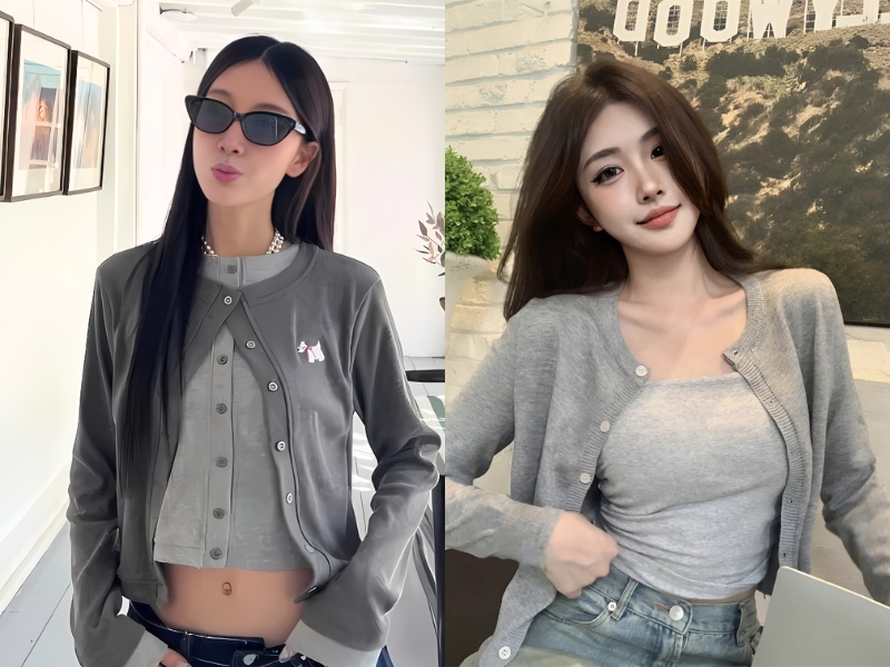 phối đồ với áo cardigan màu xám 