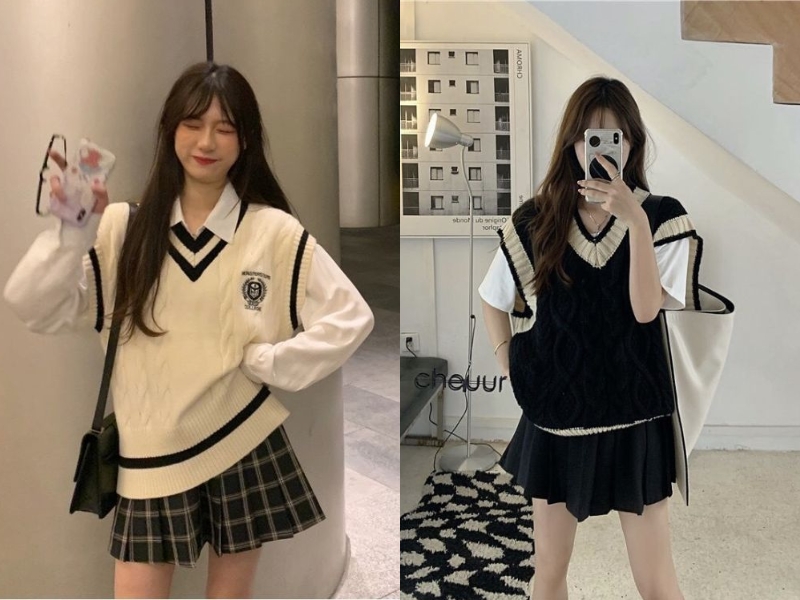 Phối đồ với áo gile len viền 