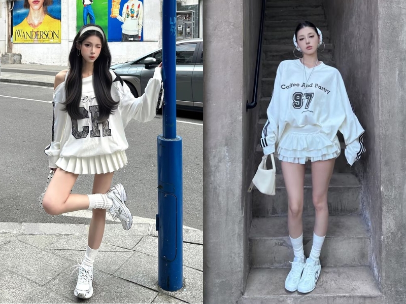 Giày trắng phối cùng chân váy