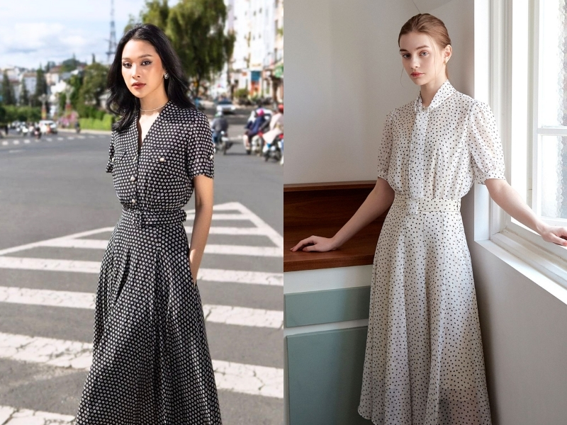 Váy chấm bi phối đồ vintage nữ