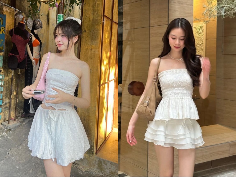Chân váy chữ A phối với áo ống