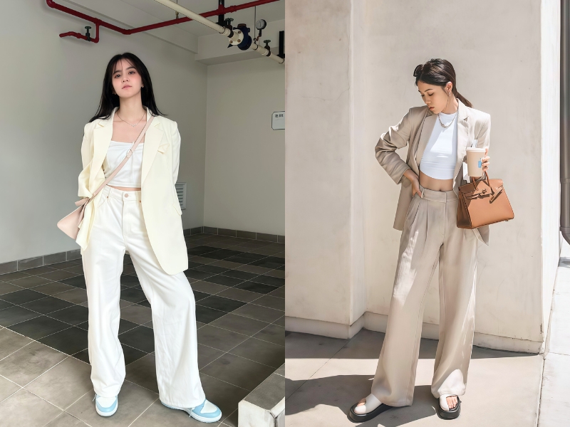 Phối đồ với áo ba lỗ nữ cùng áo blazer