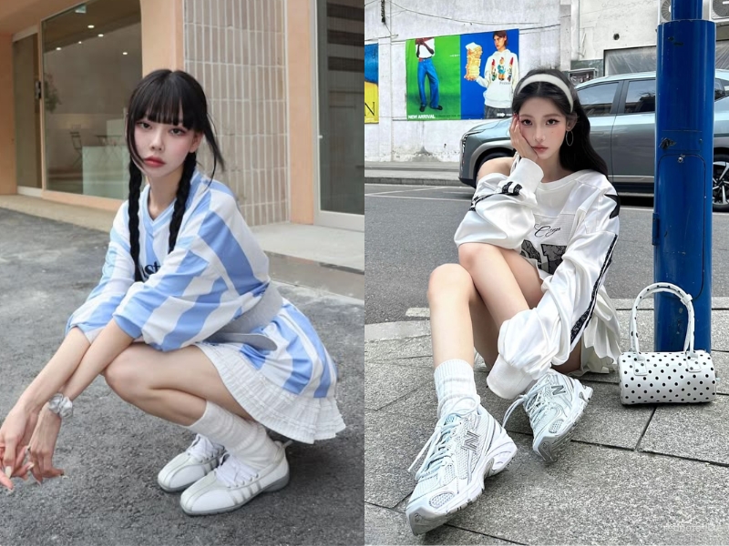 phối đồ với giày thể thao nữ màu trắng