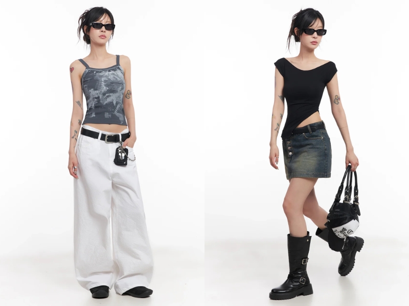 Phối đồ đi chơi mùa hè với áo hai dây quần dài hoặc áo trễ vai chân váy