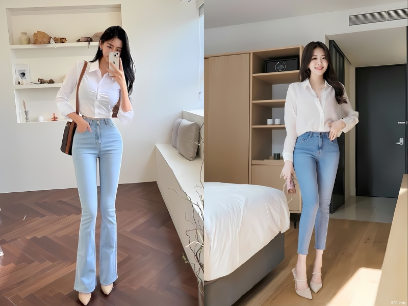 outfit phối giày sneaker năng động với quần jean ôm