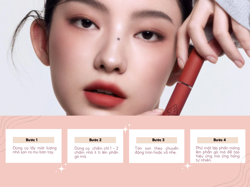 4 bước dùng son làm má hồng chuẩn