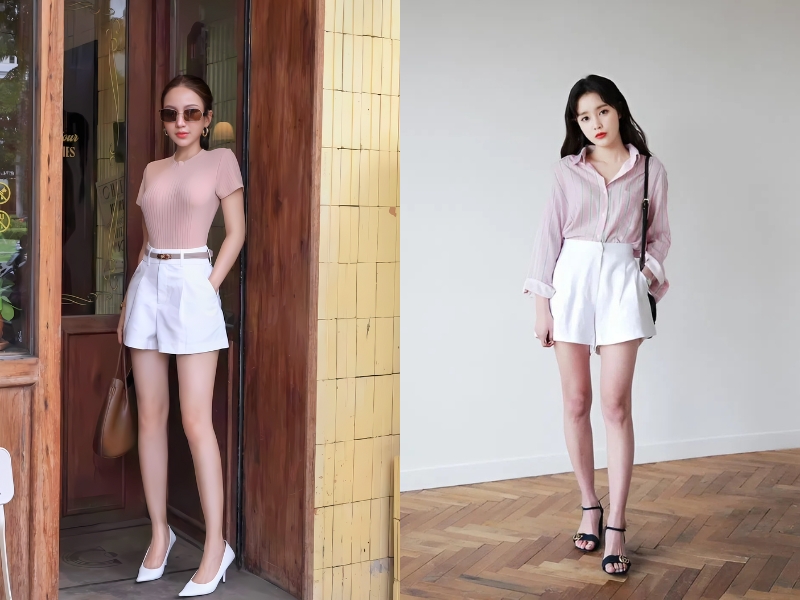 Phối giày cao gót với quần short nữ