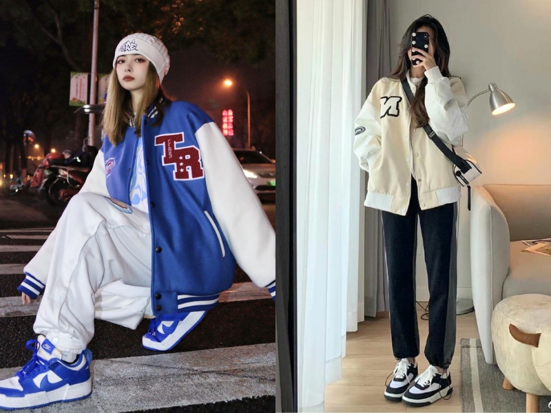 Phối đồ với áo bomber cùng giày sneaker