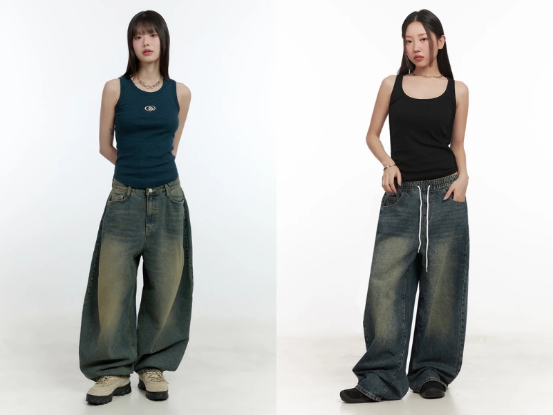 Mix áo tank top nữ với quần ống rộng 