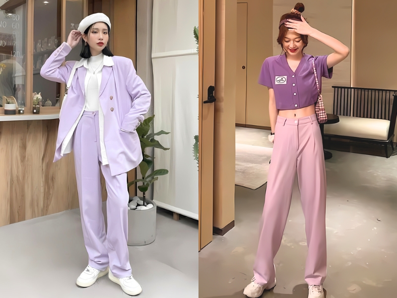 phối đồ với màu tím pastel ton sur ton