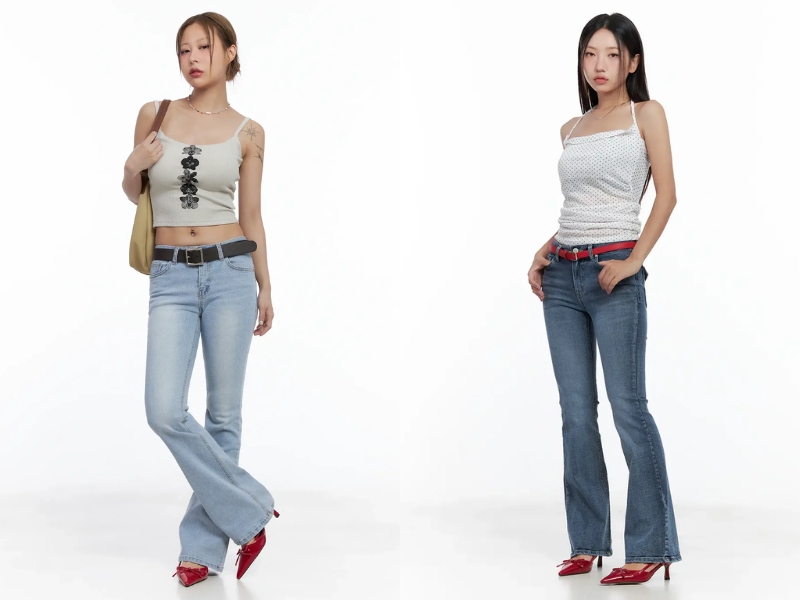 Phối áo hai dây và quần ống loe