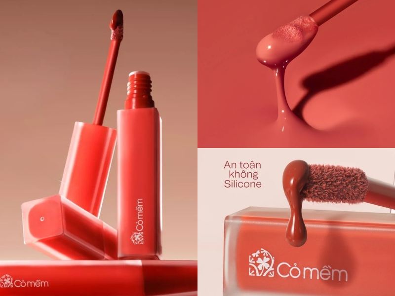 Son kem nhung Cỏ Mềm màu 33 mang tone đỏ cam cho học sinh da ngăm