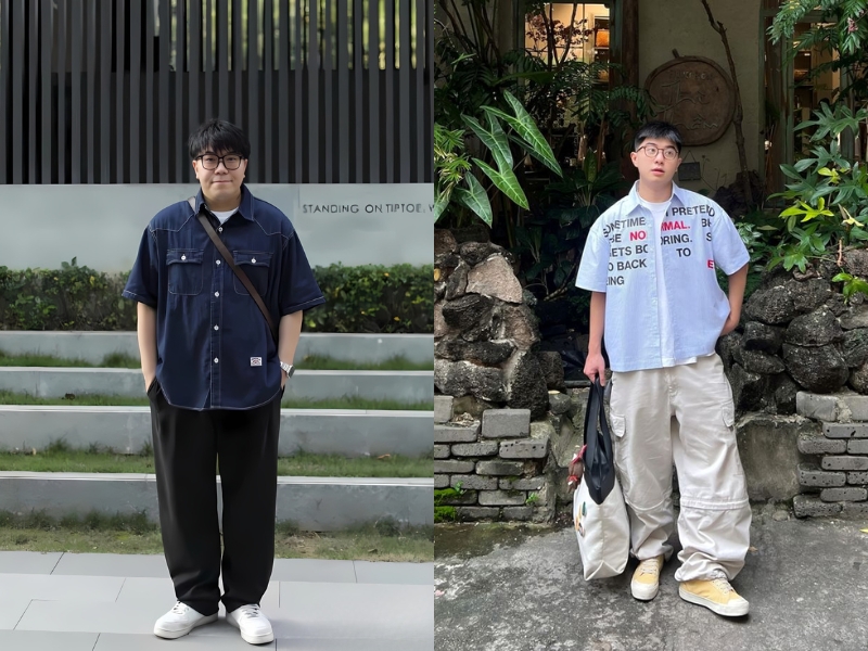phối đồ nam béo với áo sơ mi cùng quần ống rộng
