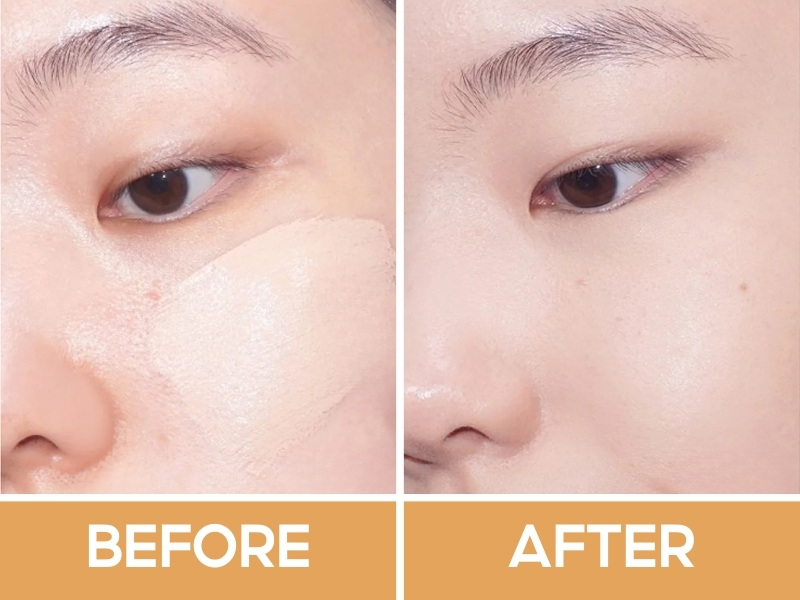 Trước và sau khi đánh kem nền Gesgep Liquid