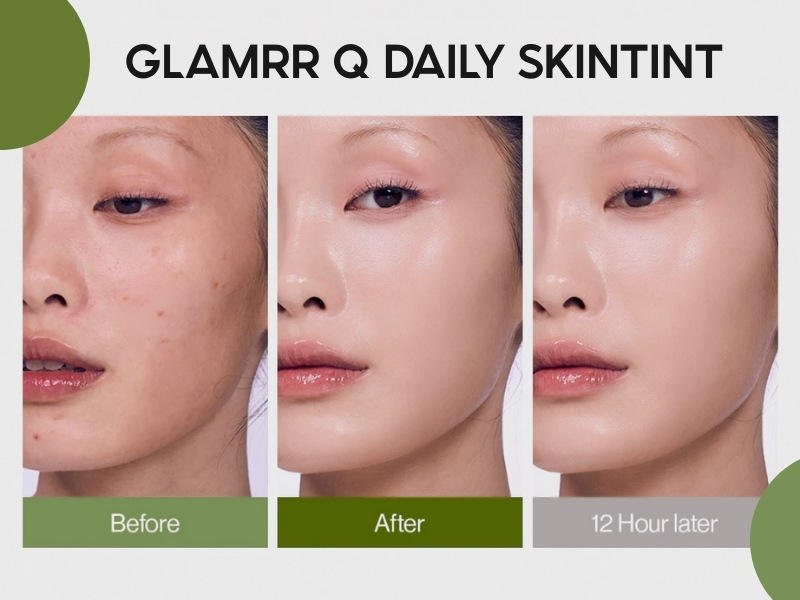 Trước và sau khi đánh kem nền Glamrr Q SkinTint