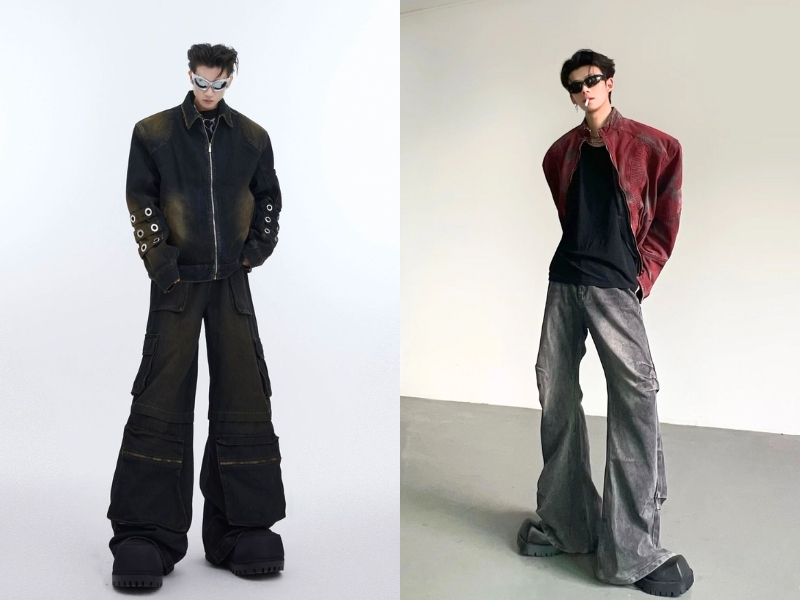 Áo khoác da mix cùng quần túi hộp nam cá tính