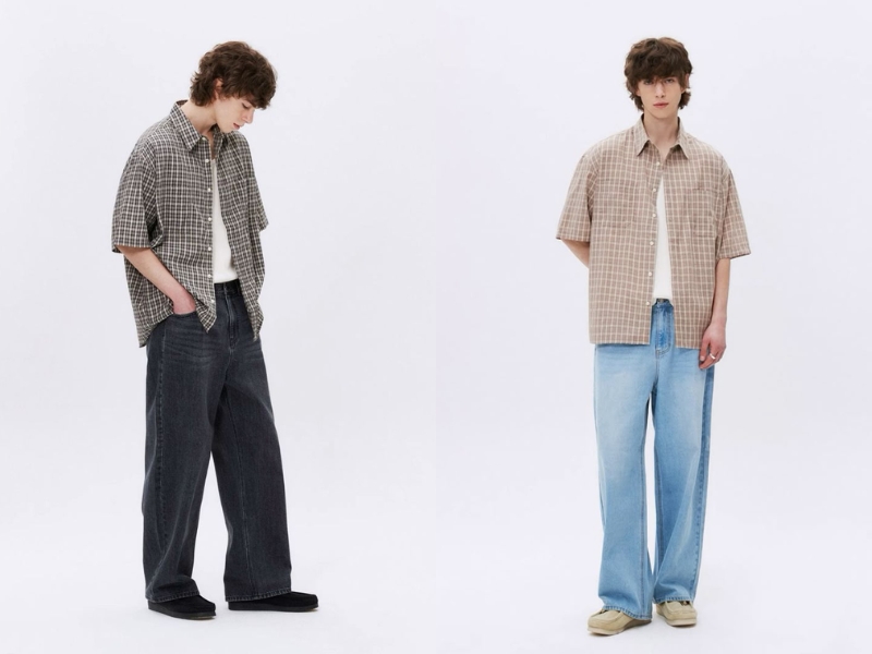 áo sơ mi caro với áo thun nam 