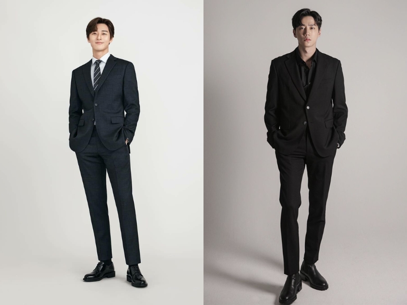 áo blazer đen phối áo sơ mi nam