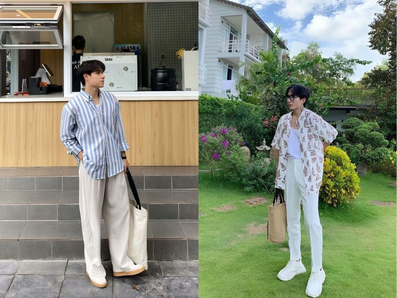 phối áo sơ mi ngoài họa tiết nam