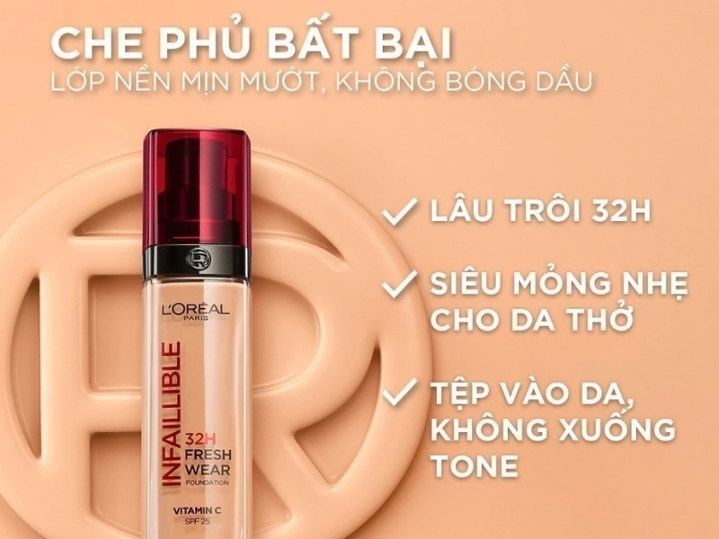 top kem nền che khuyết điểm L'oréal Paris Infaillible Fresh Wear Vitamin C