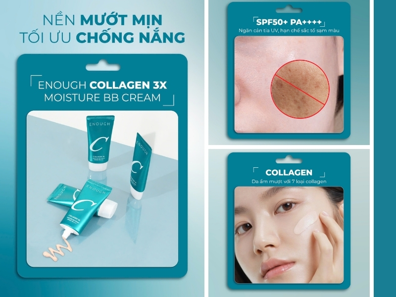 Kem nền Enough Collagen 3x Moisture BB Cream trên da