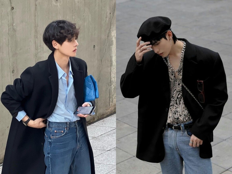  áo blazer cách điệu và quần jean nam