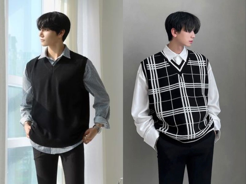 áo sơ mi nam phối với áo gile