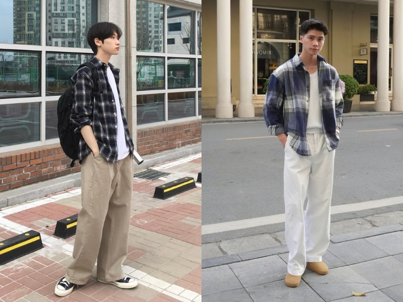 Style áo sơ mi khoác ngoài fannel 