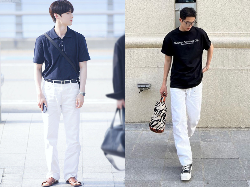 Phối đồ với quần jean trắng nam kết hợp áo thun