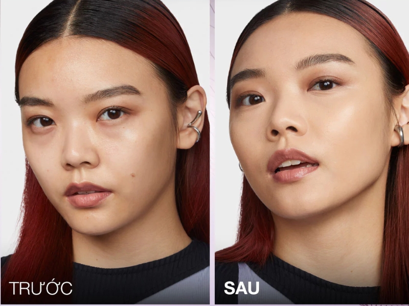 trước và sau khi sử dụng kem nền Superstay Lumi Matte Maybelline