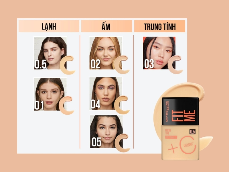 Maybelline Fit Me Tint C sở hữu 6 tone màu