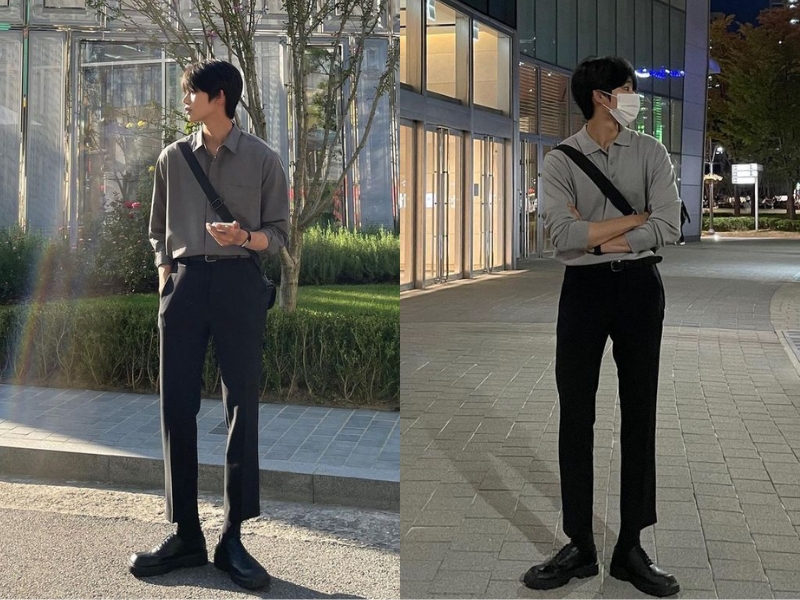 Quần baggy nam phối cùng áo sơ mi