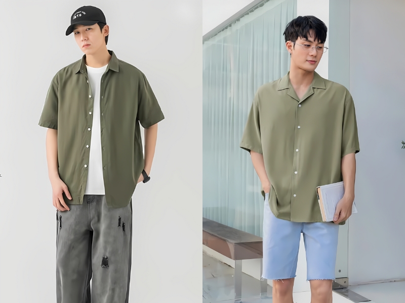 Nam da ngăm đen nên mặc áo màu gì? Áo sơ mi nam màu xanh olive