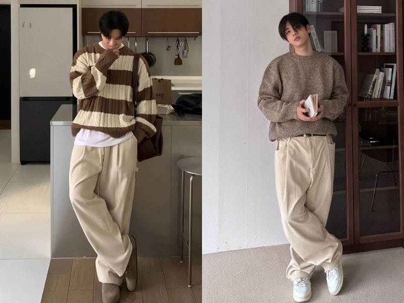 phối đồ nam đi Đà Lạt với áo len