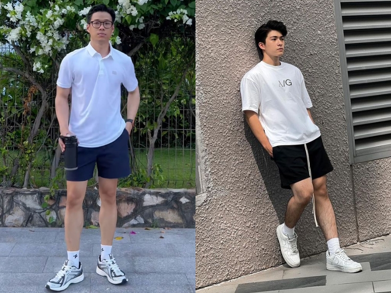 phối quần short với áo thun nam