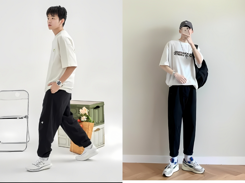 Phối đồ nam mùa hè với áo thun phối cùng quần jogger