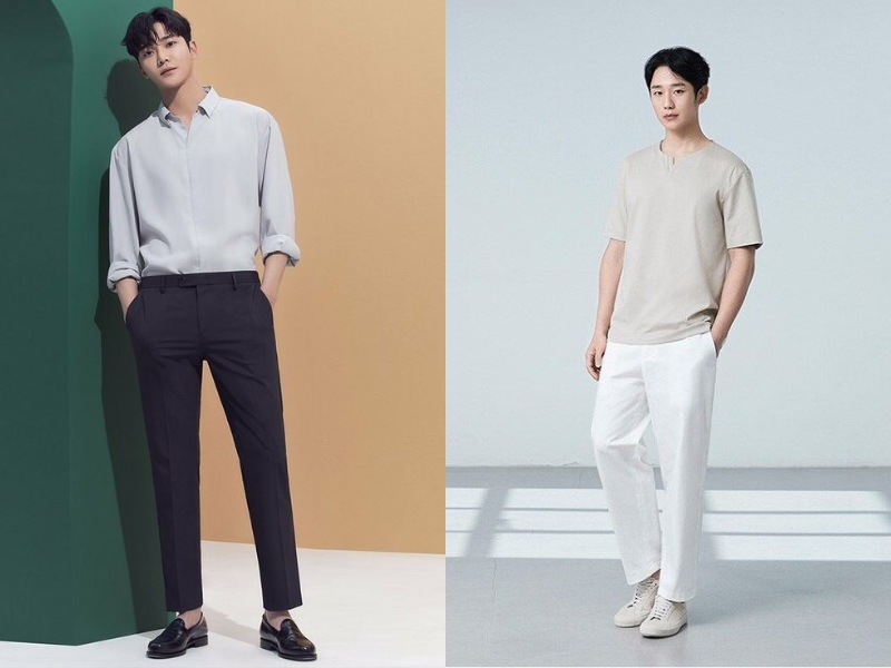 phối đồ với quần kaki màu trung tính và màu lạnh