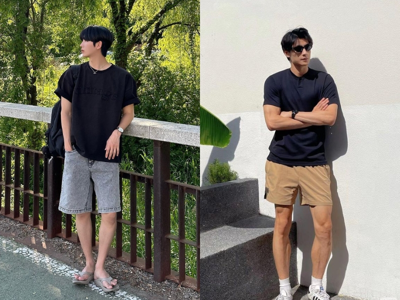 phối áo thun nam và quần short