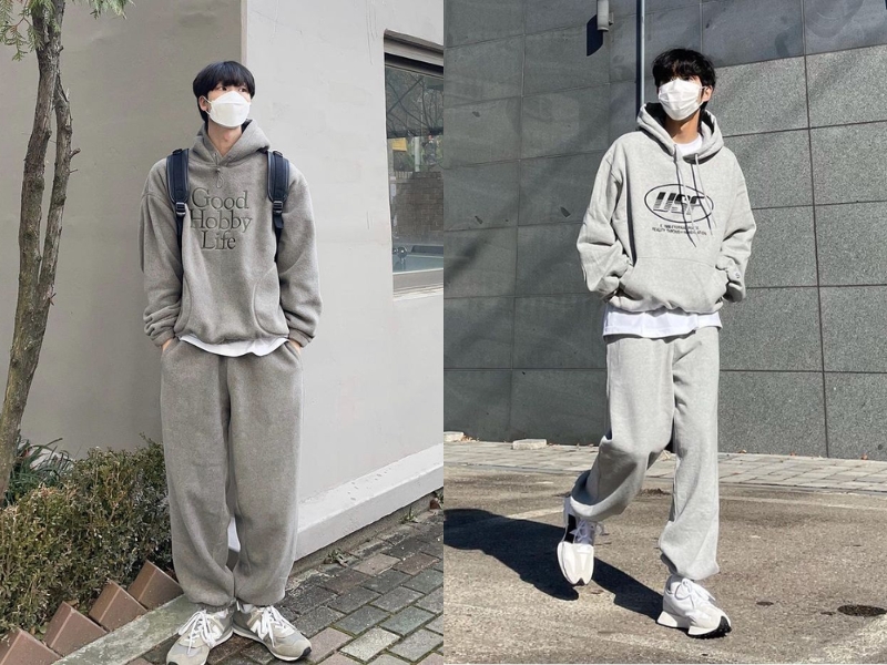 Áo thun tay dài phối quần jogger